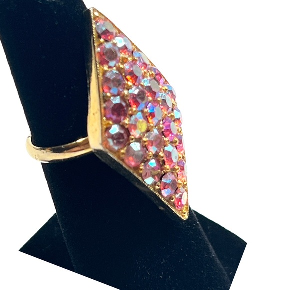 RARE VINTAGE 1950s PINK RHINESTONES Cocktail Ring JUDY LEE JEWELRY - Picture 3 of 15